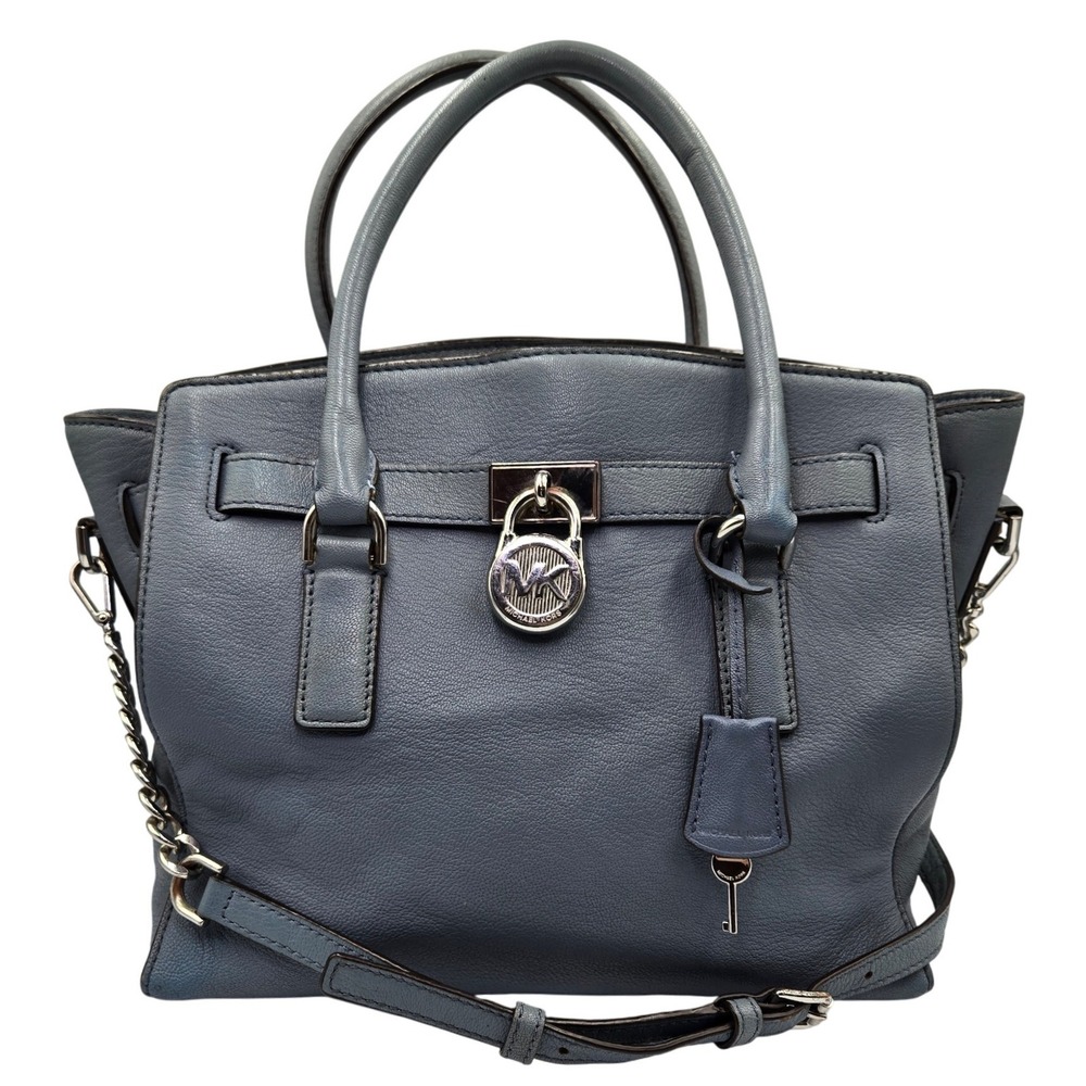 MICHAEL KORS Medium Satchel Handbag‎ Blue Leather Top Handle Shoulder Bag
